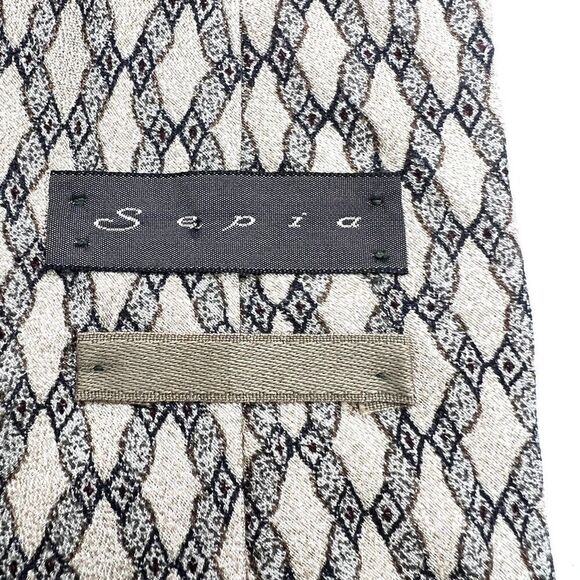 Sepia A Claiborne Company Silk Tie Tan with Black Lacey Geometric Print - Picture 3 of 7